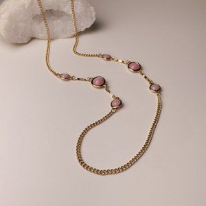 Vintage Sarah Coventry Pink Parfait Minimalist Round Station Gold Chain Necklace